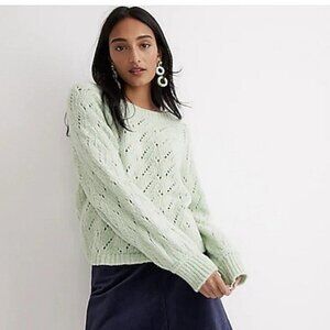 J. Crew Mint Green Pointelle Crewneck Knit Long Sleeve Sweater